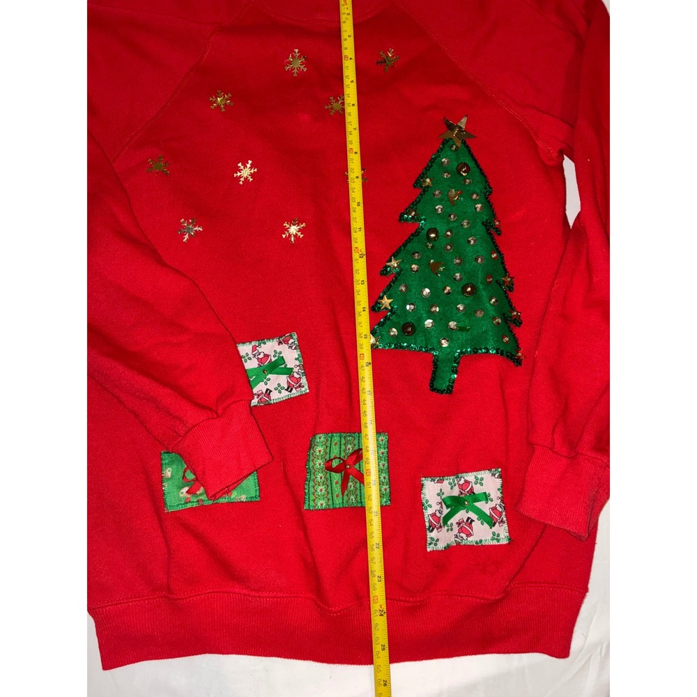 Vintage Hanes Christmas Tree Sweatshirt Red Ugly Holiday Pullover Medium USA - Picture 9 of 10